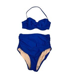 J. Crew Bandeau 2 Piece Bikini Swimsuit Size Small 32 B High Waist Ruched Blue
